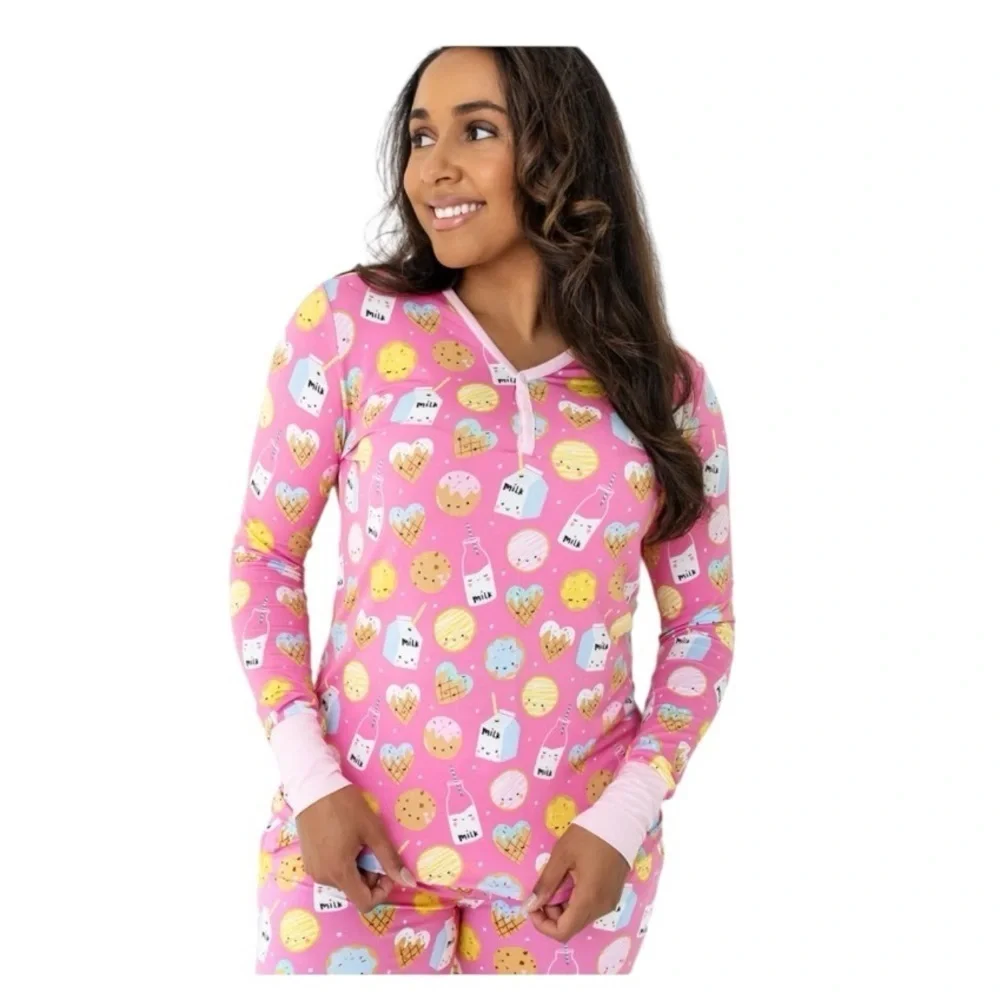Little Sleepies Bamboo Cookies & Milk Pink Pajamas 2PC Set Top Bottom S NWOT